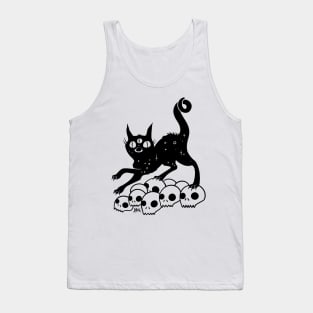 Black Cat On A Pile Of Skulls Magic Witch Art Tank Top